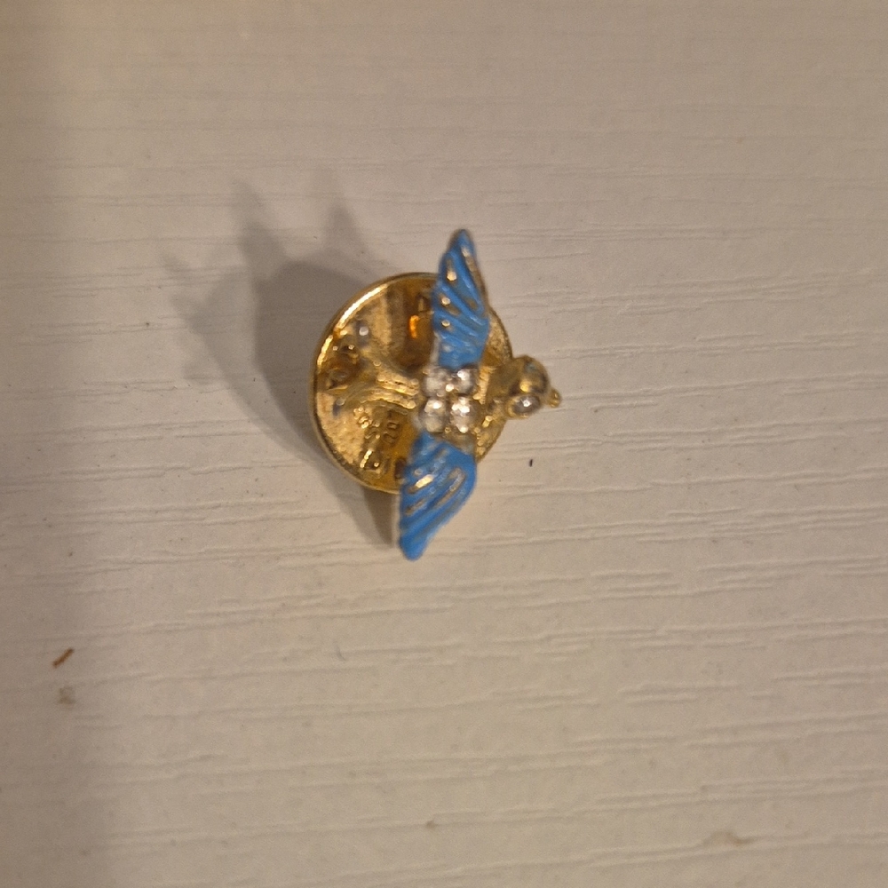 Ballou Reg'd Blue and Gold Bird Brooch